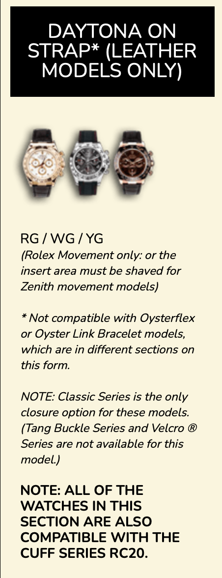Rubber B Entegre Kauçuk Kayış | Rolex Daytona (Deri Kayışlı – Sarı / Beyaz / Rose Altın) ile Uyumlu
