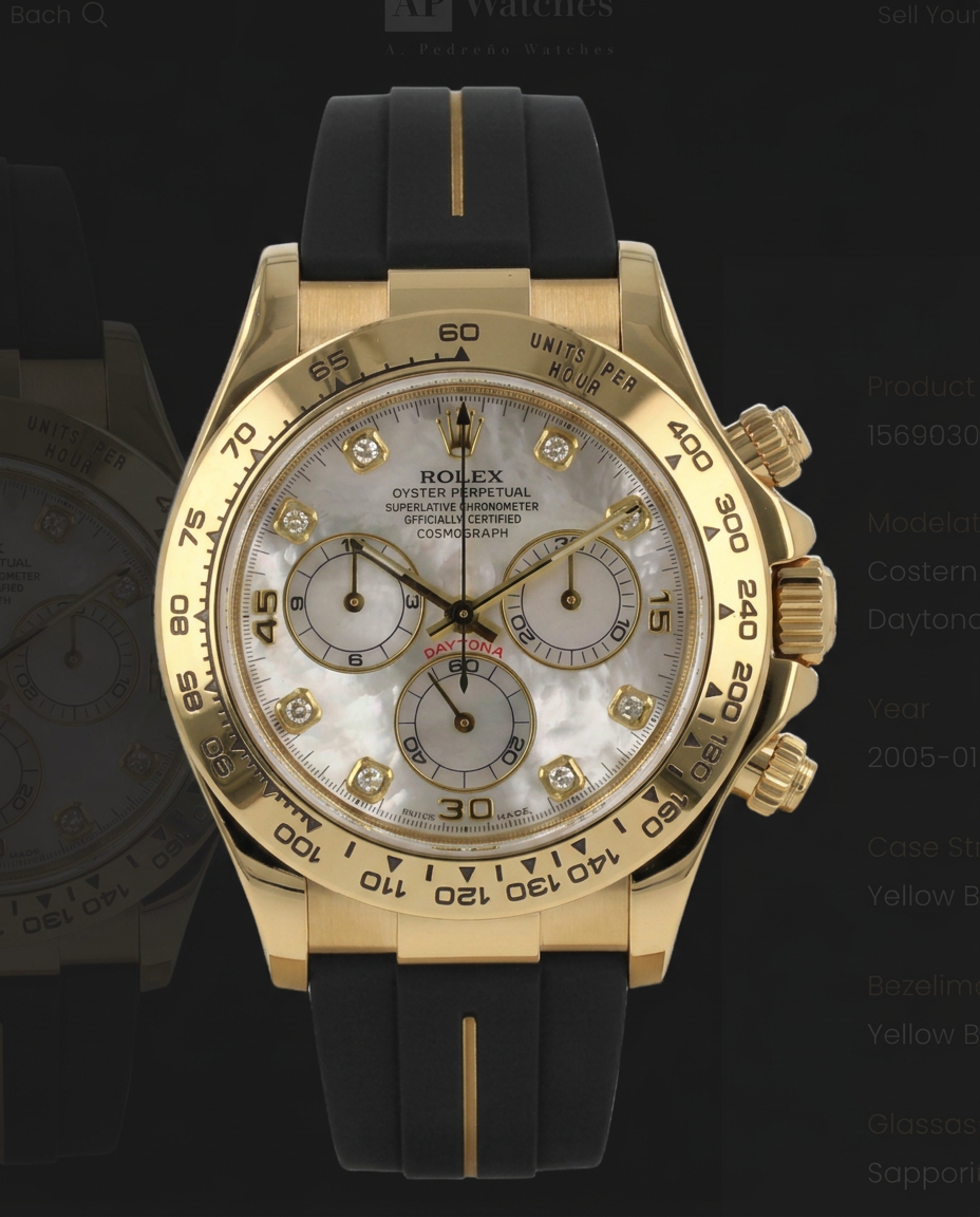 Rubber B | Rolex Cosmograph Daytona Leather Strap Yellow Gold / White Gold ile Uyumlu