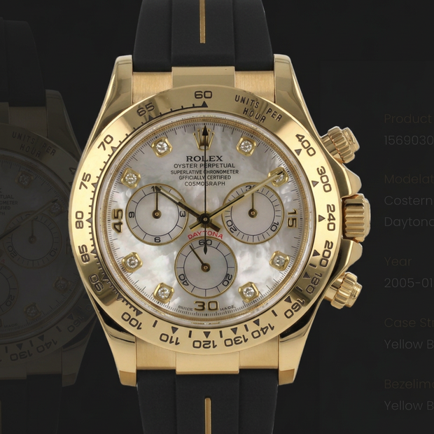 Rubber B | Rolex Cosmograph Daytona Leather Strap Yellow Gold / White Gold ile Uyumlu