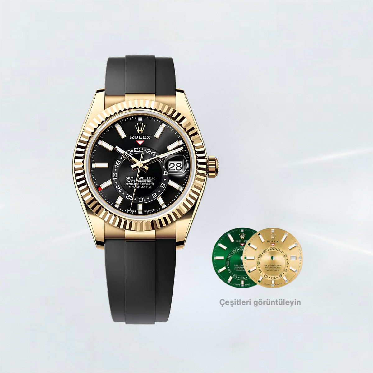 Rubber B Entegre Kauçuk Kayış | Rolex Sky-Dweller Oysterflex (Beyaz / Sarı / Rose Altın) ile Uyumlu